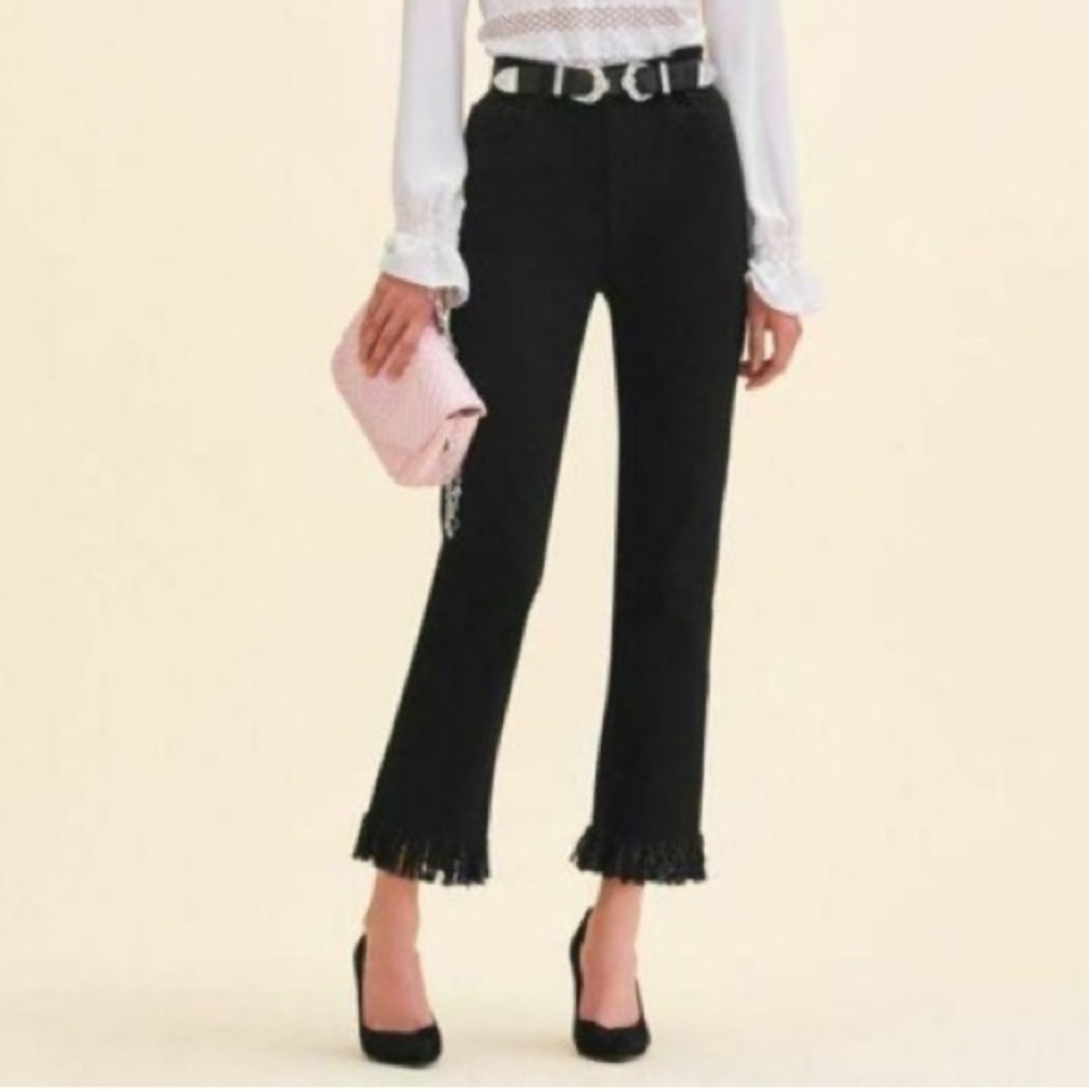MAJE Black Panako Frayed Hem Ankle Jeans 38